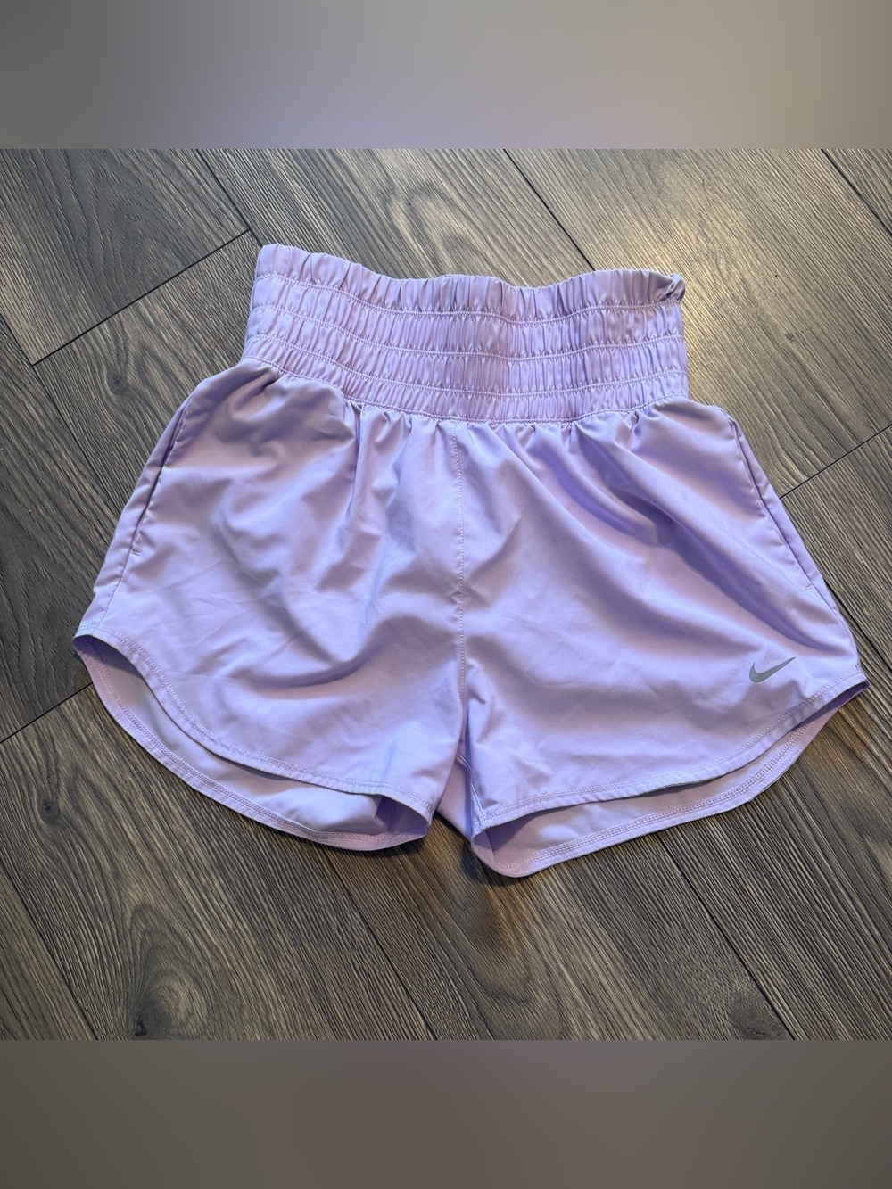 Nike Women's Lavender Athletic Shorts with Smocked High Waist